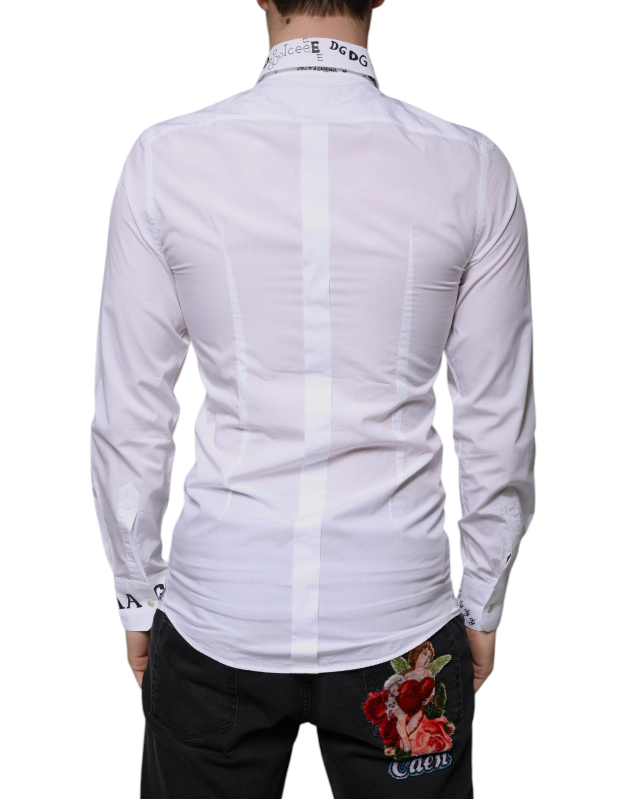 Dolce & Gabbana Men's White Logo Cotton Shirt GOLD